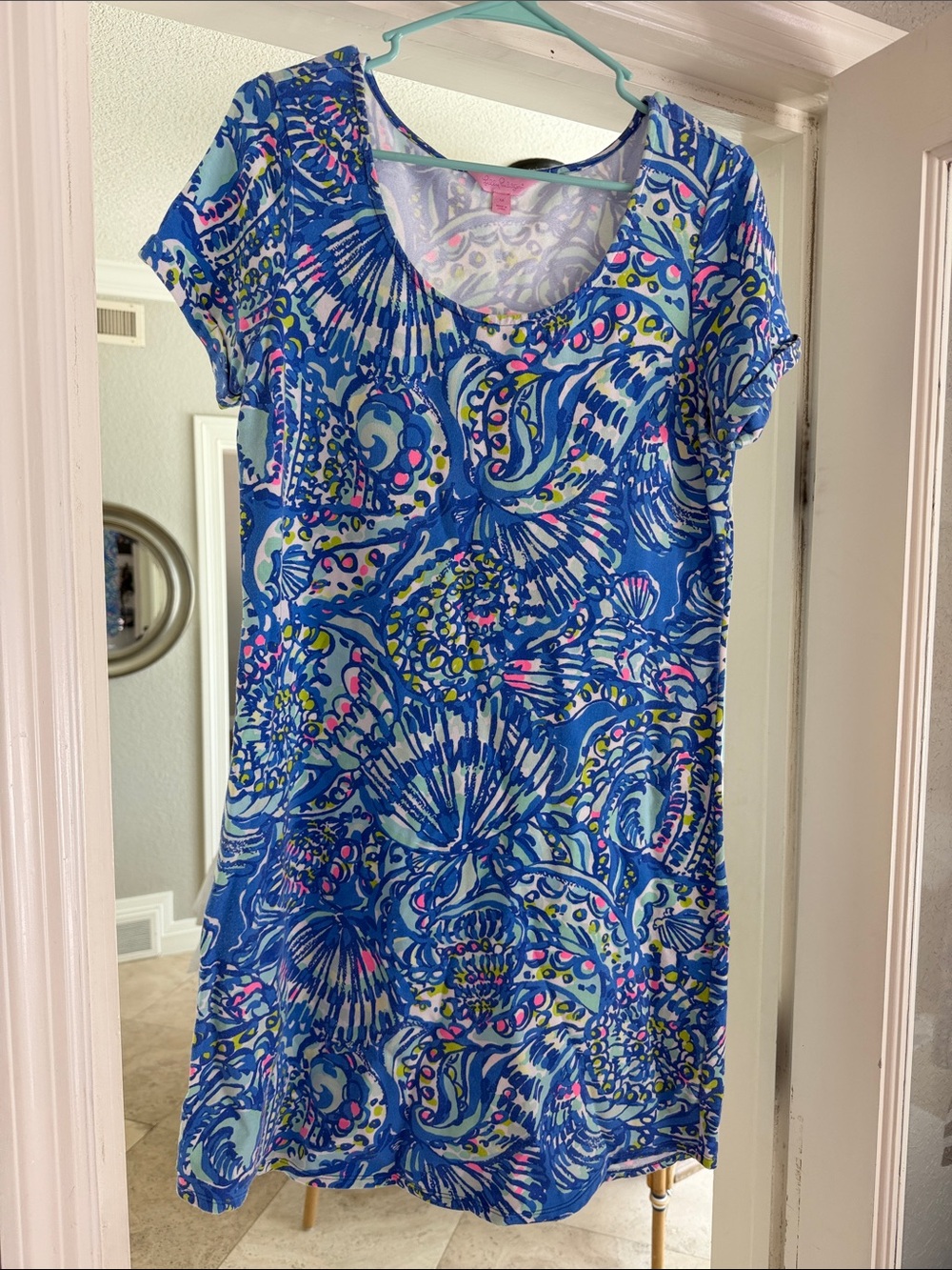 Lilly Pulitzer Blue Multicolor Scoop-Neck Short Dress
